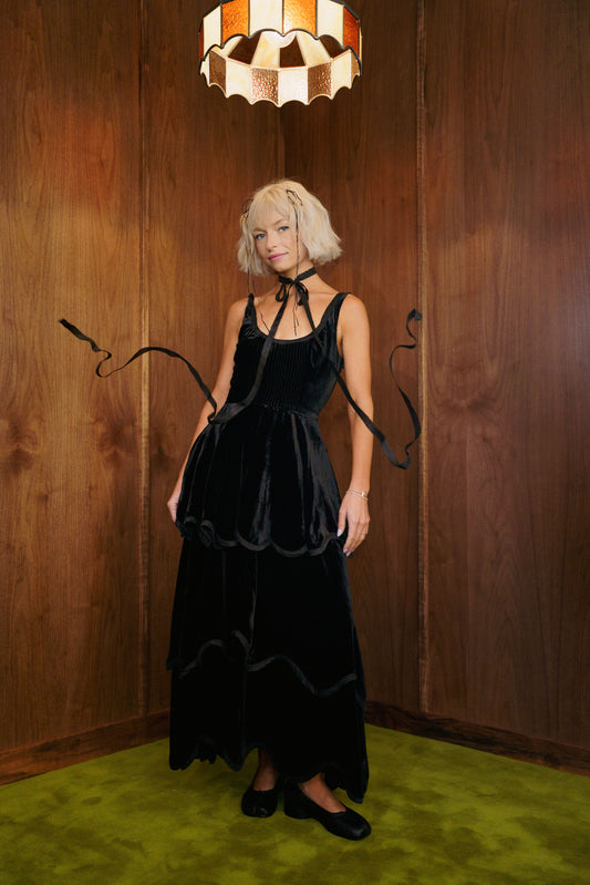 The Millie Dress in Black Silk Velvet - PRESALE